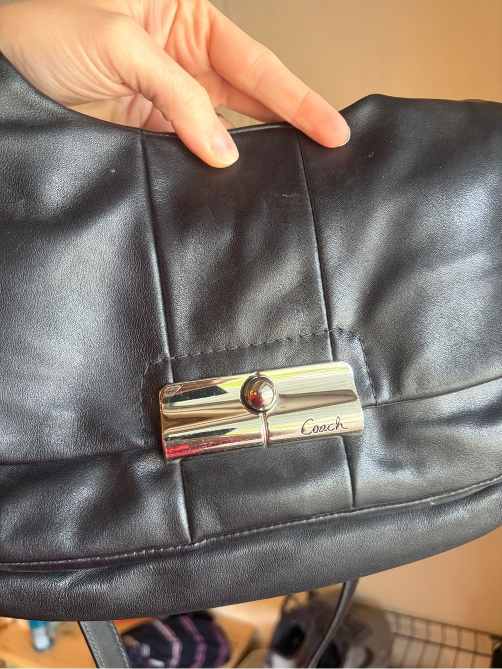 Coach Kristin Black Leather Shoulder Bag with Silver-Tone Clasp - Picture 3 of 16